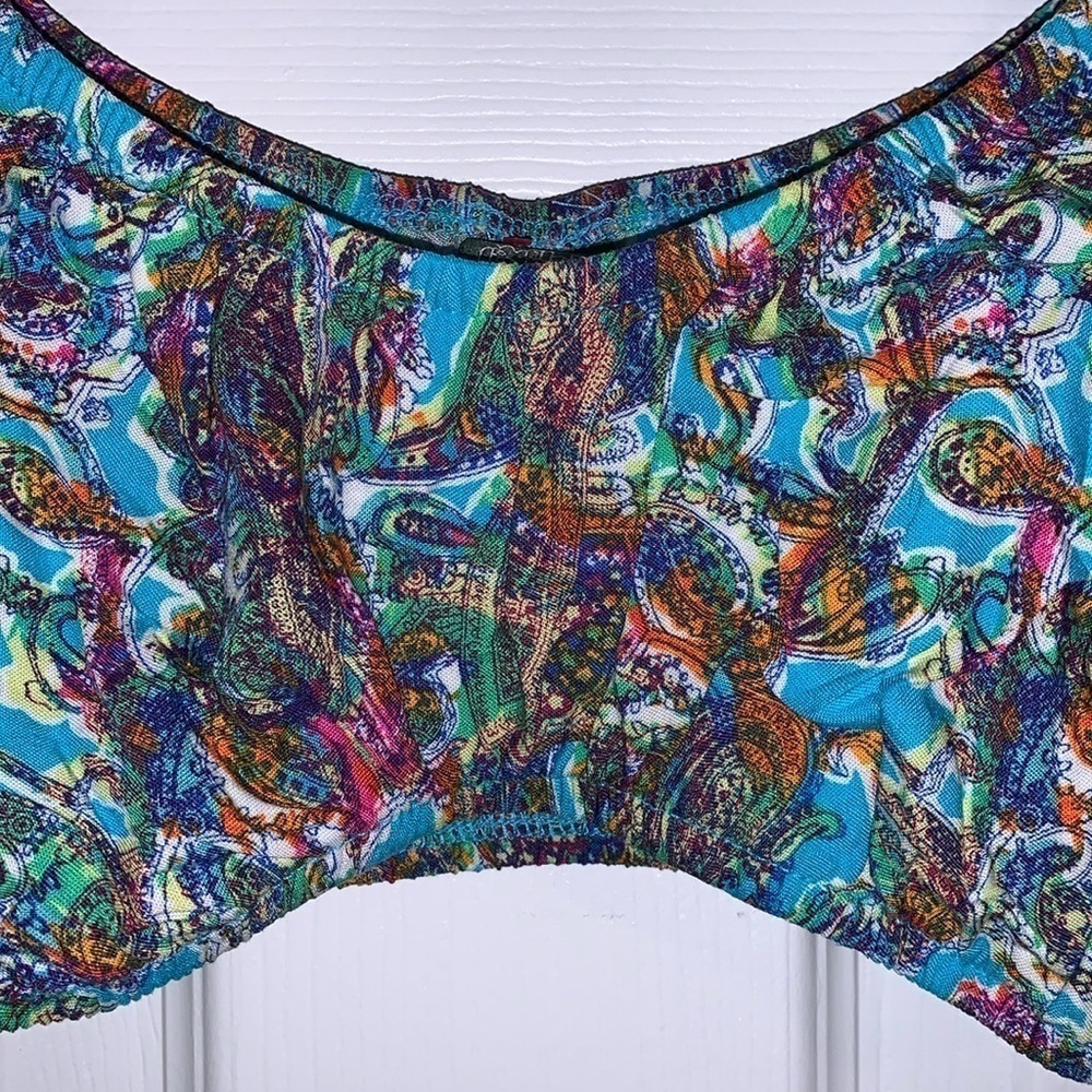 Wilde Fable Halter Crop Top Blue Paisley Womens Size Small Whimsical Boho Pretty - Picture 2 of 7